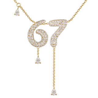 67 Pavé Diamond Numerology Necklace Yellow Gold 15mm by Logan Hollowell Jewelry