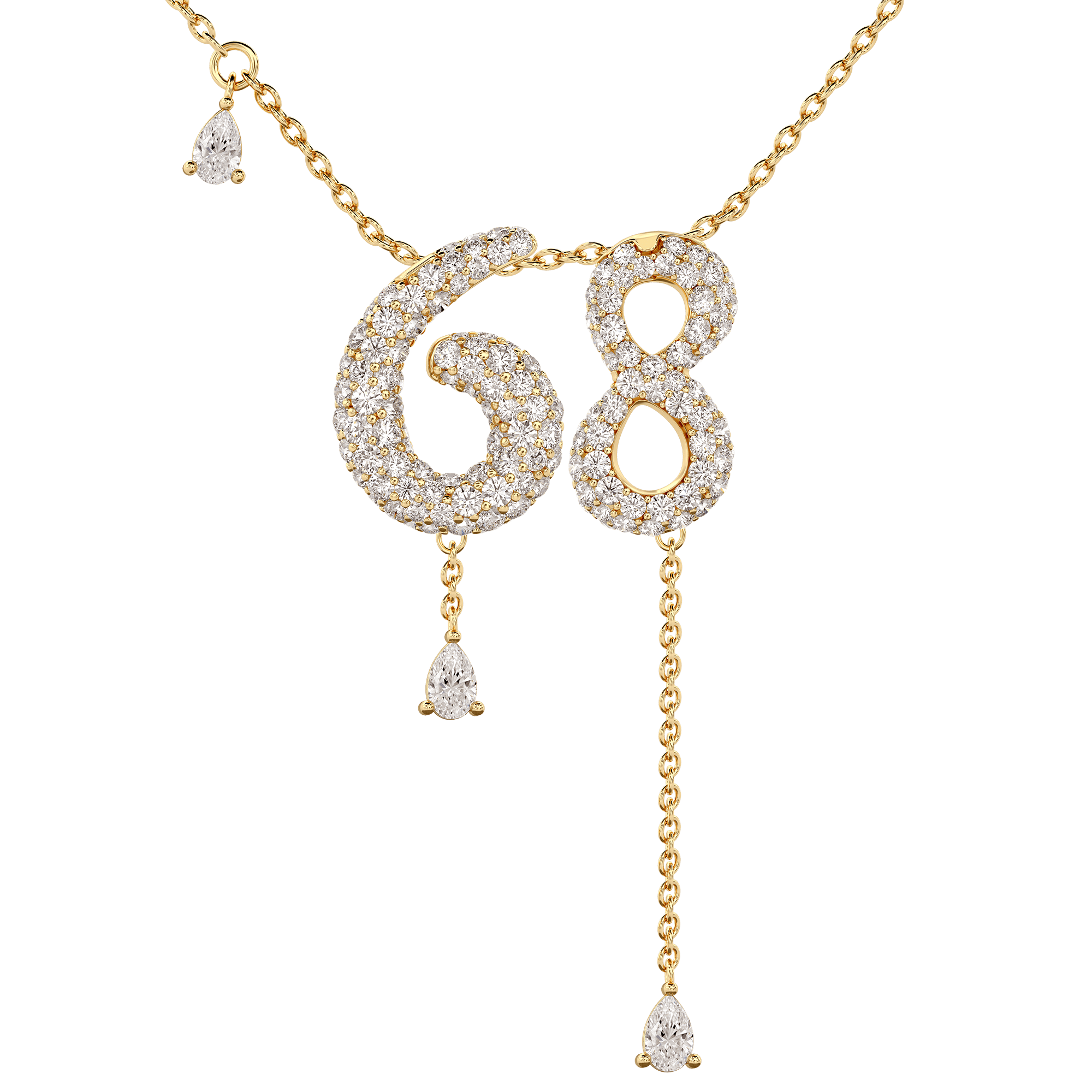 68 Pavé Diamond Numerology Necklace Yellow Gold 15mm by Logan Hollowell Jewelry