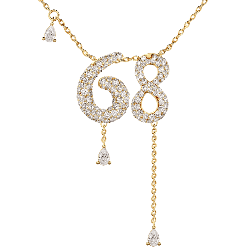 68 Pavé Diamond Numerology Necklace Yellow Gold 15mm by Logan Hollowell Jewelry