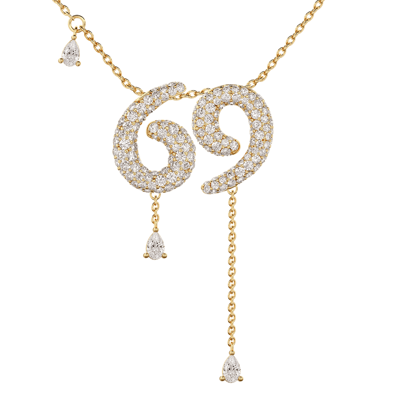 69 Pavé Diamond Numerology Necklace Yellow Gold 15mm by Logan Hollowell Jewelry