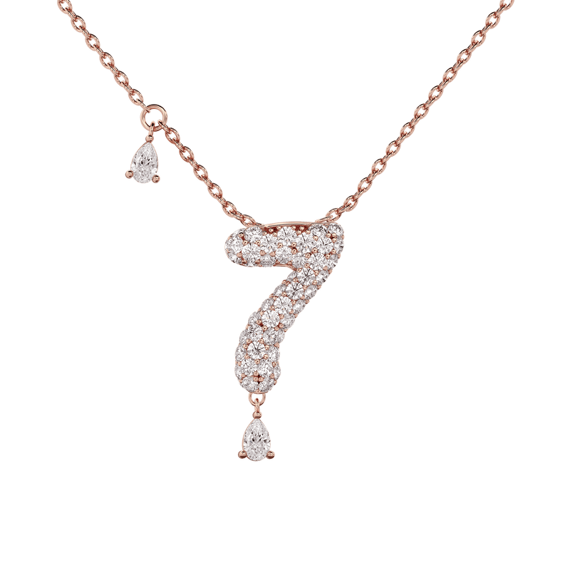 7 Pavé Diamond Numerology Necklace Rose Gold 15mm by Logan Hollowell Jewelry