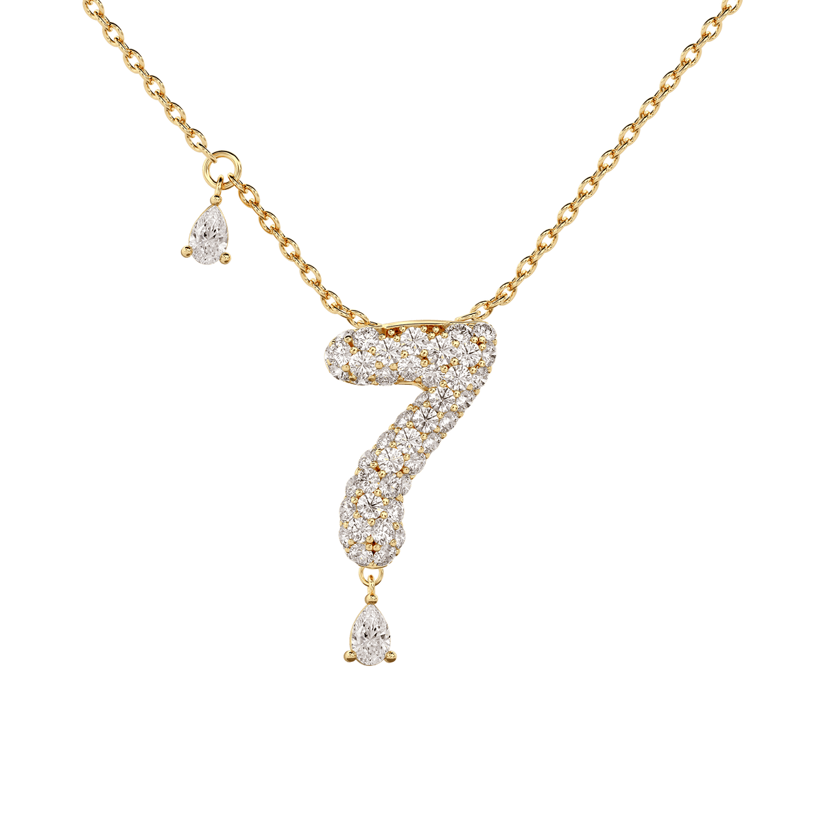 7 Pavé Diamond Numerology Necklace Yellow Gold 15mm by Logan Hollowell Jewelry