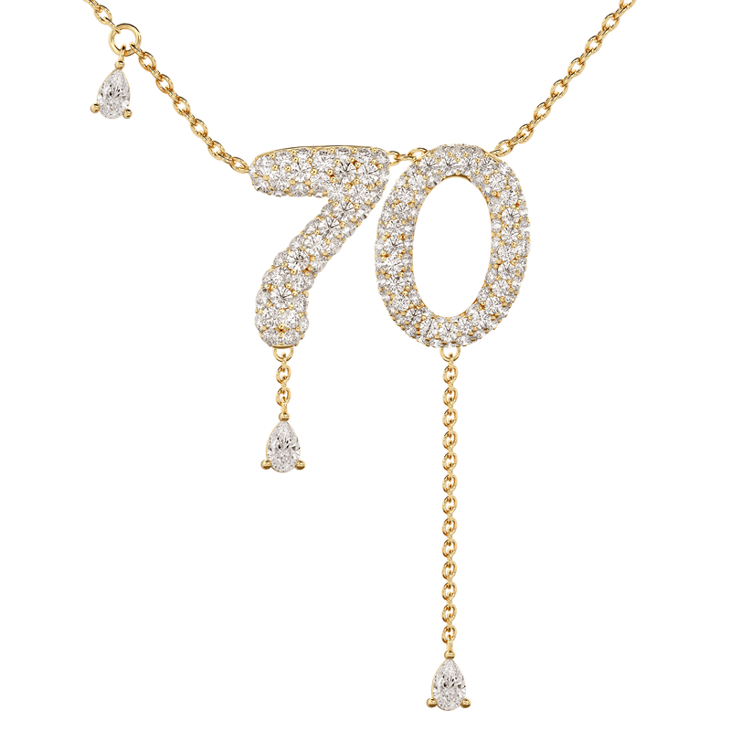 70 Pavé Diamond Numerology Necklace Yellow Gold 15mm by Logan Hollowell Jewelry