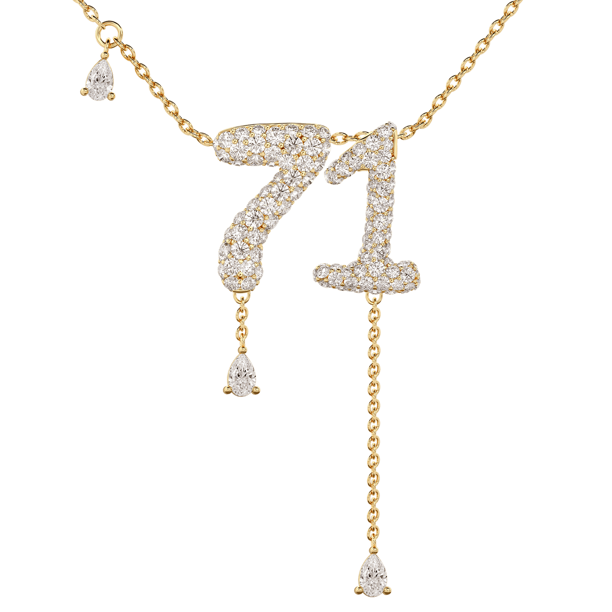 71 Pavé Diamond Numerology Necklace Yellow Gold 15mm by Logan Hollowell Jewelry