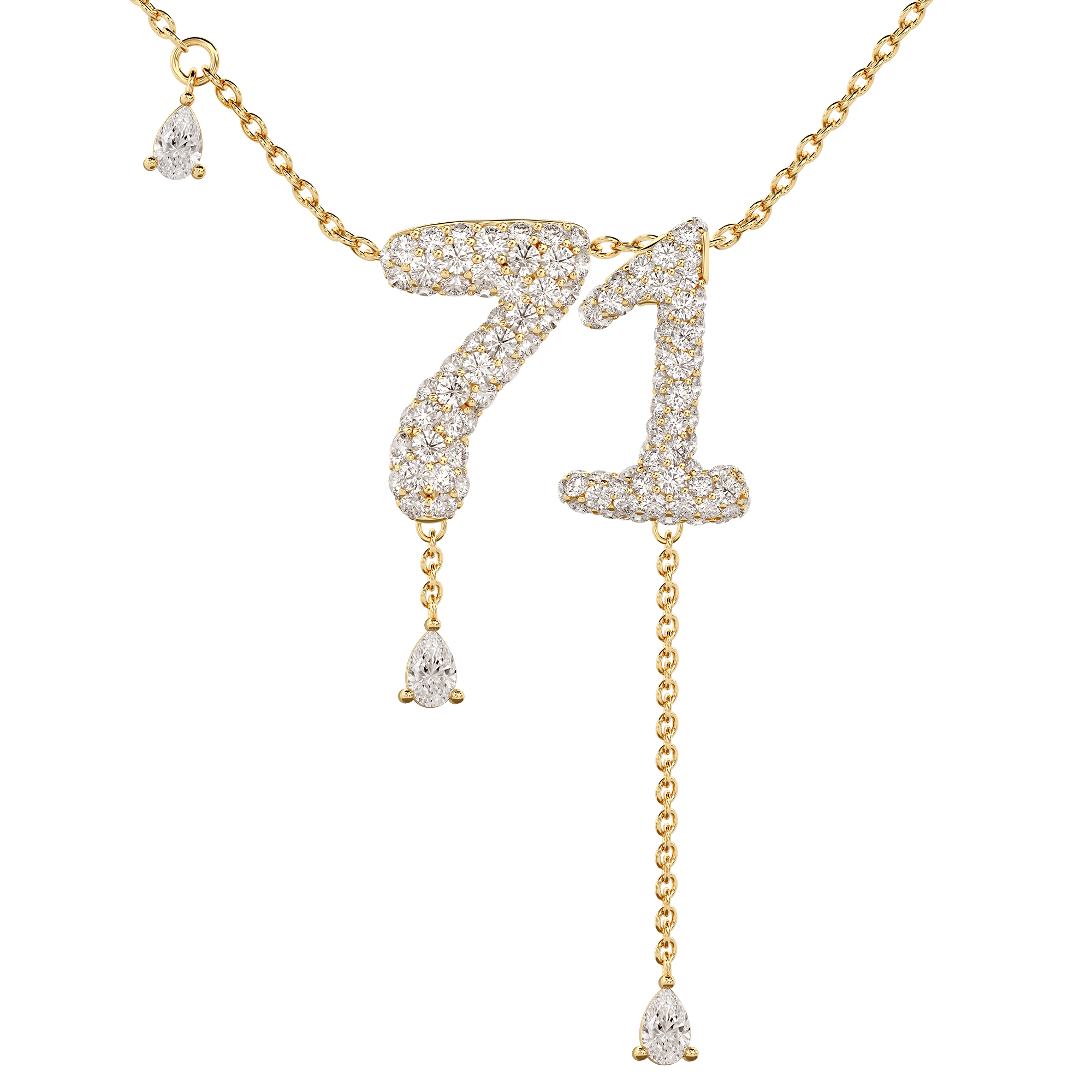71 Pavé Diamond Numerology Necklace Yellow Gold 15mm by Logan Hollowell Jewelry