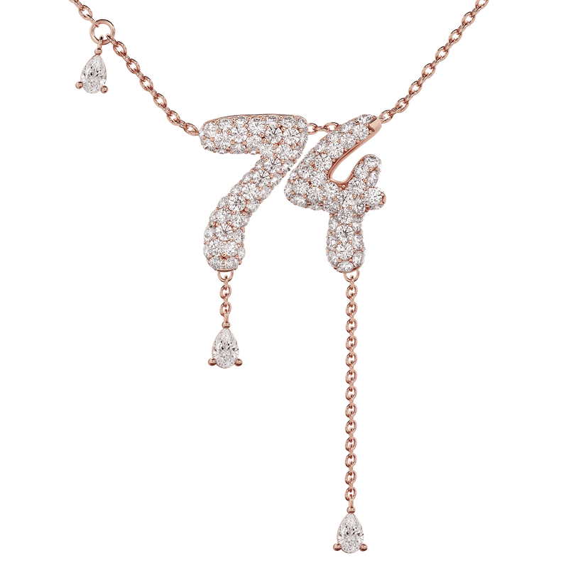 74 Pavé Diamond Numerology Necklace Rose Gold 15mm by Logan Hollowell Jewelry