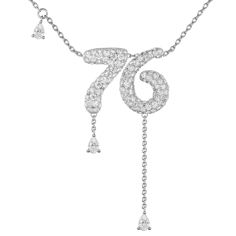 76 Pavé Diamond Numerology Necklace White Gold 15mm by Logan Hollowell Jewelry