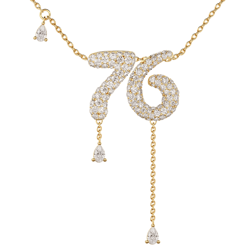 76 Pavé Diamond Numerology Necklace Yellow Gold 15mm by Logan Hollowell Jewelry