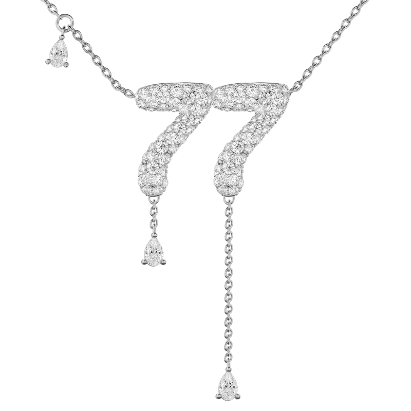 77 Pavé Diamond Numerology Necklace White Gold 15mm by Logan Hollowell Jewelry