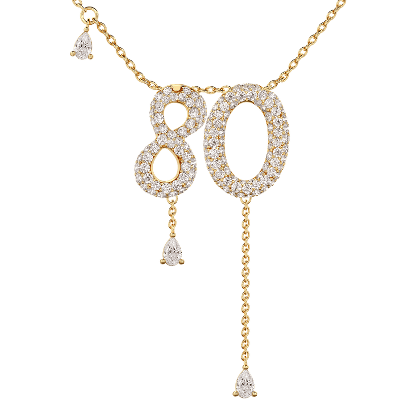 80 Pavé Diamond Numerology Necklace Yellow Gold 15mm by Logan Hollowell Jewelry