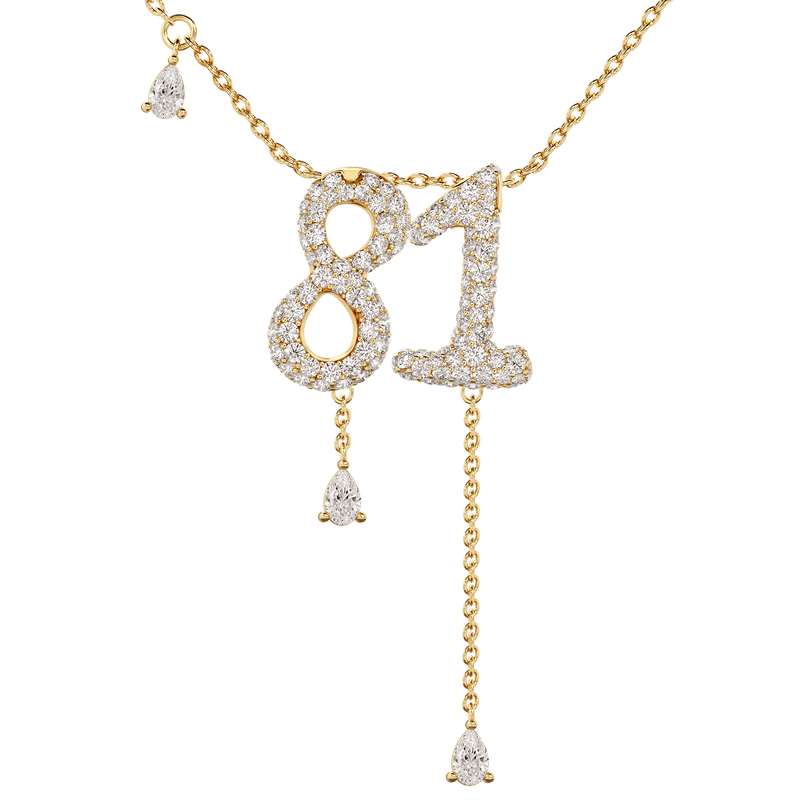 81 Pavé Diamond Numerology Necklace Yellow Gold 15mm by Logan Hollowell Jewelry