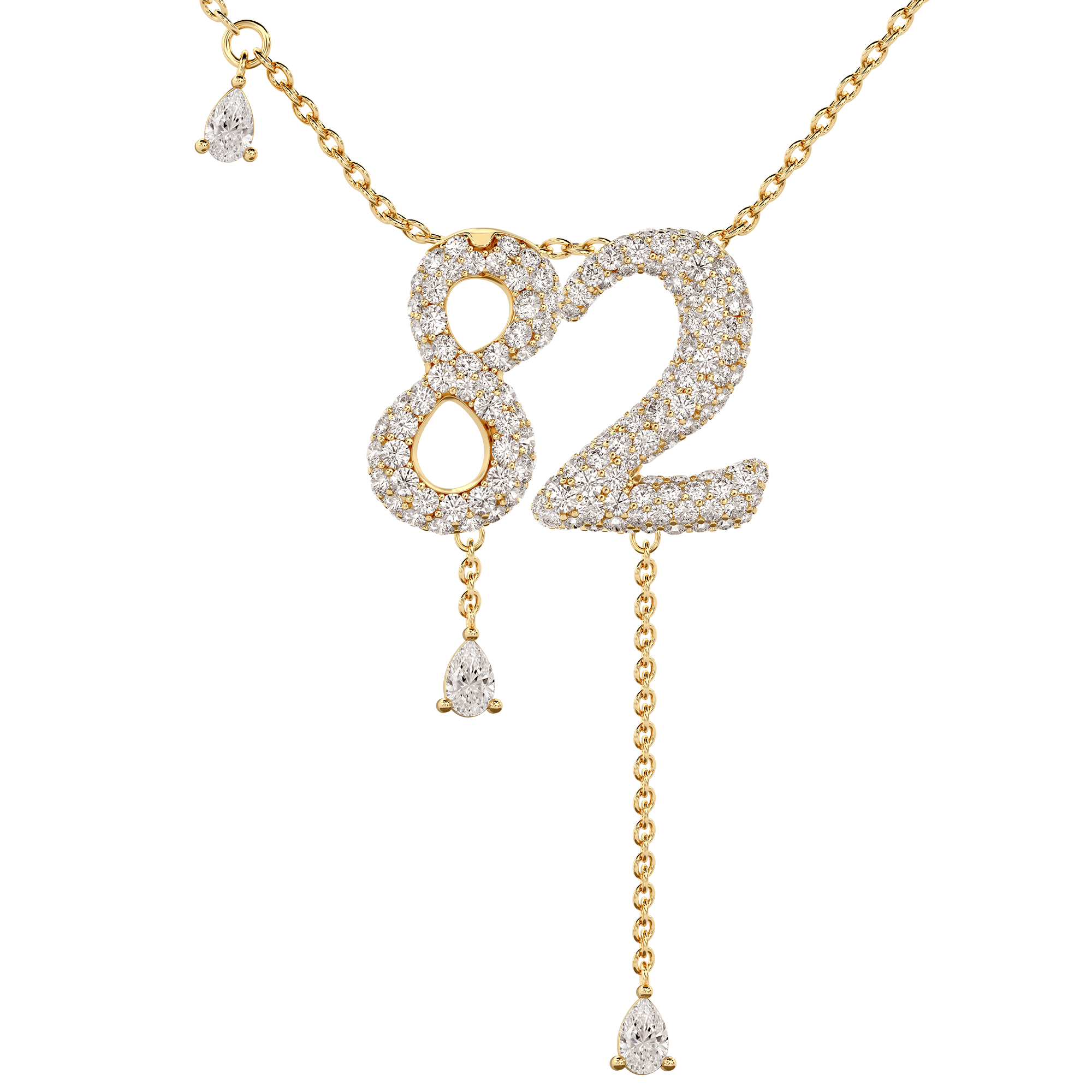 82 Pavé Diamond Numerology Necklace Yellow Gold 15mm by Logan Hollowell Jewelry