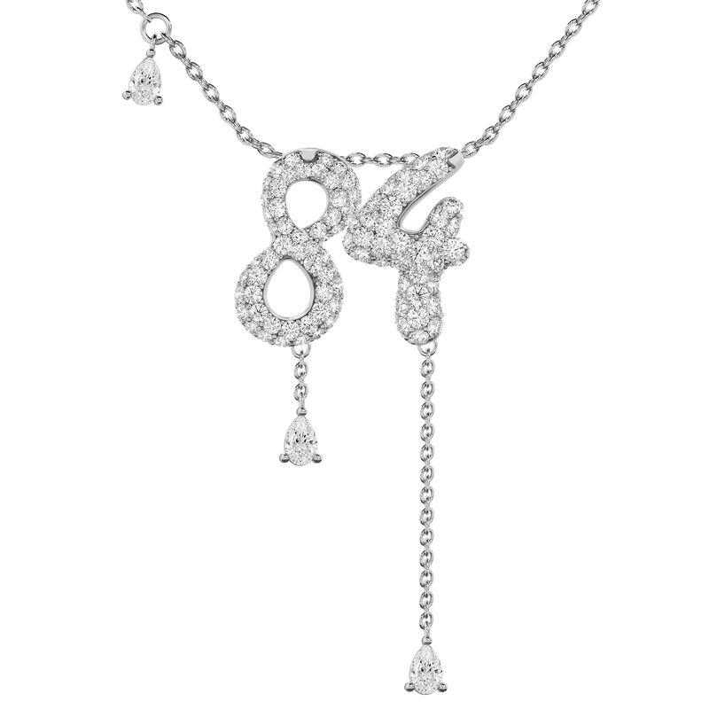 84 Pavé Diamond Numerology Necklace White Gold 15mm by Logan Hollowell Jewelry
