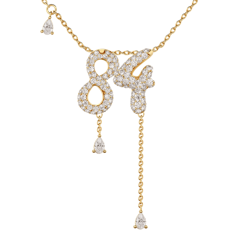 84 Pavé Diamond Numerology Necklace Yellow Gold 15mm by Logan Hollowell Jewelry