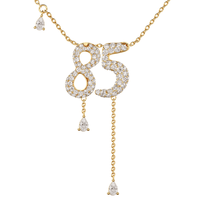 85 Pavé Diamond Numerology Necklace Yellow Gold 15mm by Logan Hollowell Jewelry