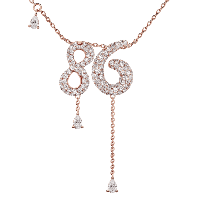 86 Pavé Diamond Numerology Necklace Rose Gold 15mm by Logan Hollowell Jewelry