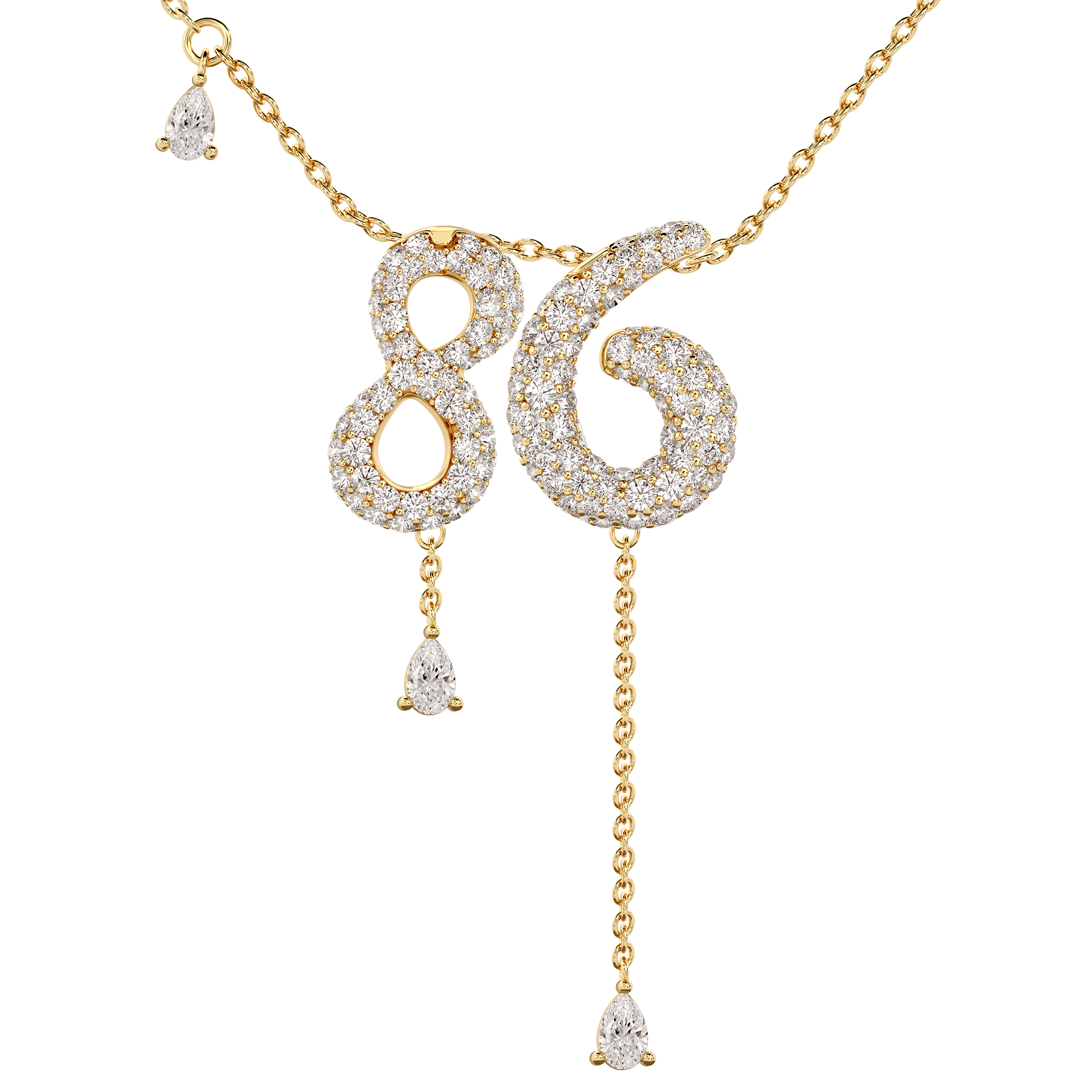 86 Pavé Diamond Numerology Necklace Yellow Gold 15mm by Logan Hollowell Jewelry