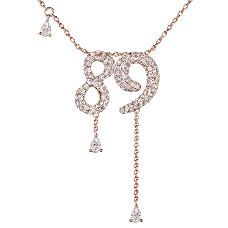 89 Pavé Diamond Numerology Necklace Rose Gold 15mm by Logan Hollowell Jewelry