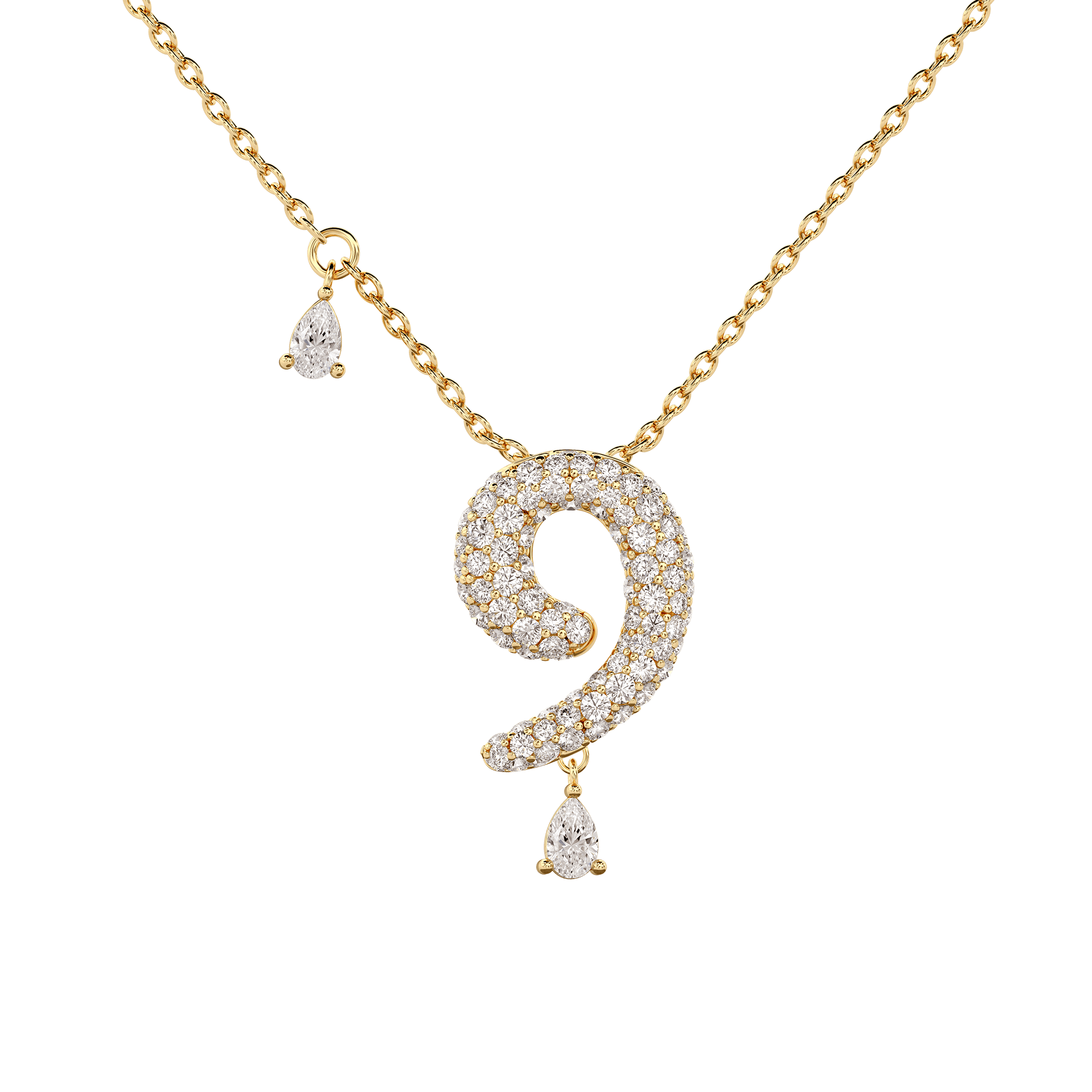 9 Pavé Diamond Numerology Necklace Yellow Gold 15mm by Logan Hollowell Jewelry