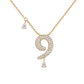 9 Pavé Diamond Numerology Necklace Yellow Gold 15mm by Logan Hollowell Jewelry