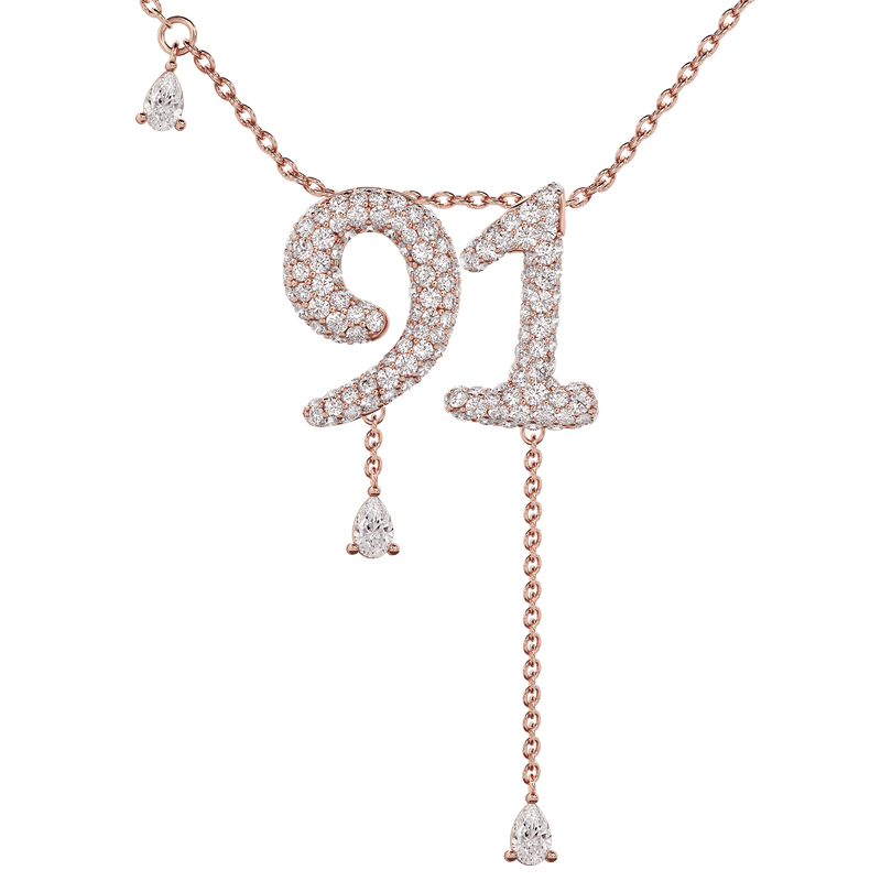 91 Pavé Diamond Numerology Necklace Rose Gold 15mm by Logan Hollowell Jewelry