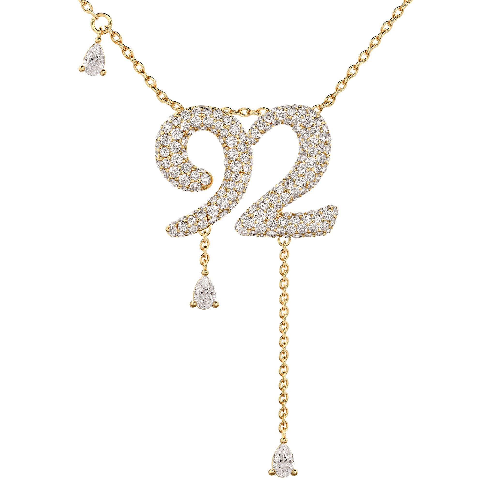 92 Pavé Diamond Numerology Necklace Yellow Gold 15mm by Logan Hollowell Jewelry
