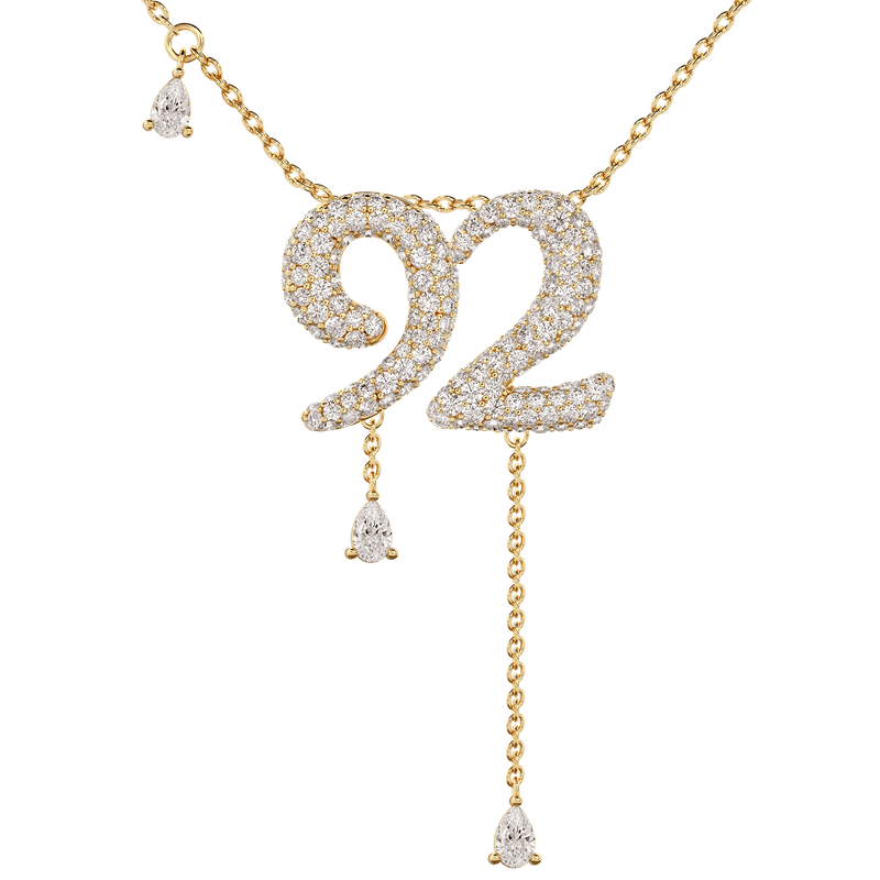92 Pavé Diamond Numerology Necklace Yellow Gold 15mm by Logan Hollowell Jewelry