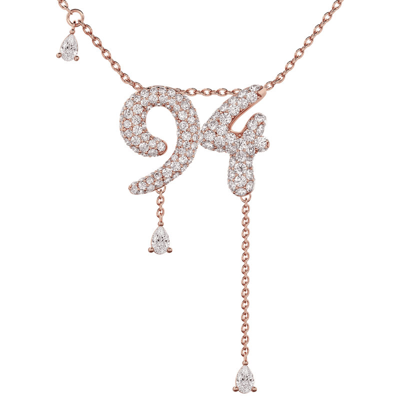 94 Pavé Diamond Numerology Necklace Rose Gold 15mm by Logan Hollowell Jewelry