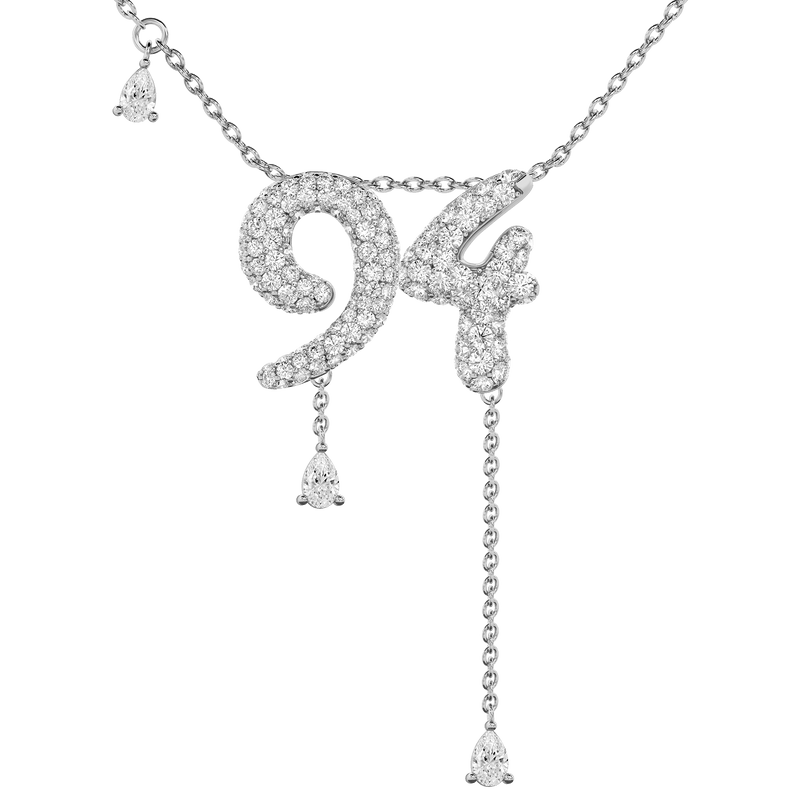 94 Pavé Diamond Numerology Necklace White Gold 15mm by Logan Hollowell Jewelry