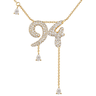 94 Pavé Diamond Numerology Necklace Yellow Gold 15mm by Logan Hollowell Jewelry