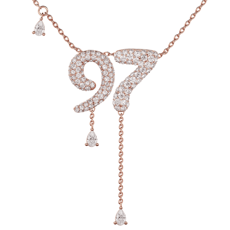 97 Pavé Diamond Numerology Necklace Rose Gold 15mm by Logan Hollowell Jewelry