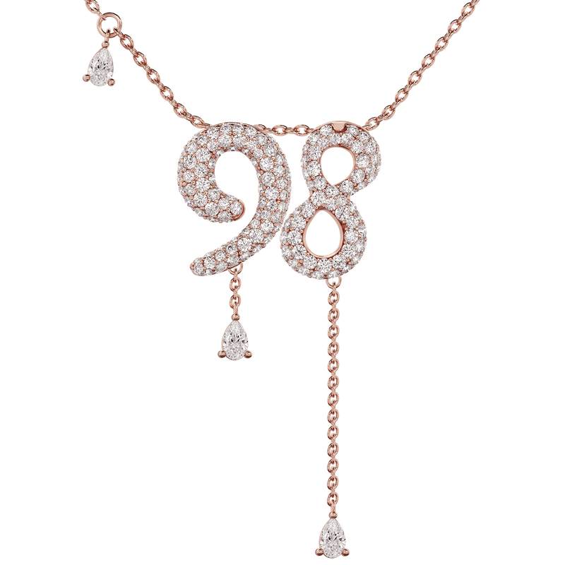 98 Pavé Diamond Numerology Necklace Rose Gold 15mm by Logan Hollowell Jewelry