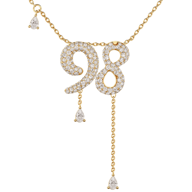 98 Pavé Diamond Numerology Necklace Yellow Gold 15mm by Logan Hollowell Jewelry