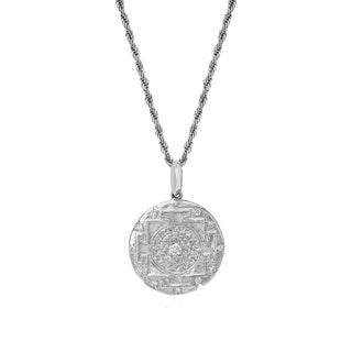 Men's LH x JA 18k Shri Yantra Coin Necklace with Diamonds 18" White Gold  by Logan Hollowell Jewelry