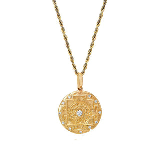 Men's LH x JA 18k Shri Yantra Coin Necklace with Diamonds 18" Yellow Gold  by Logan Hollowell Jewelry