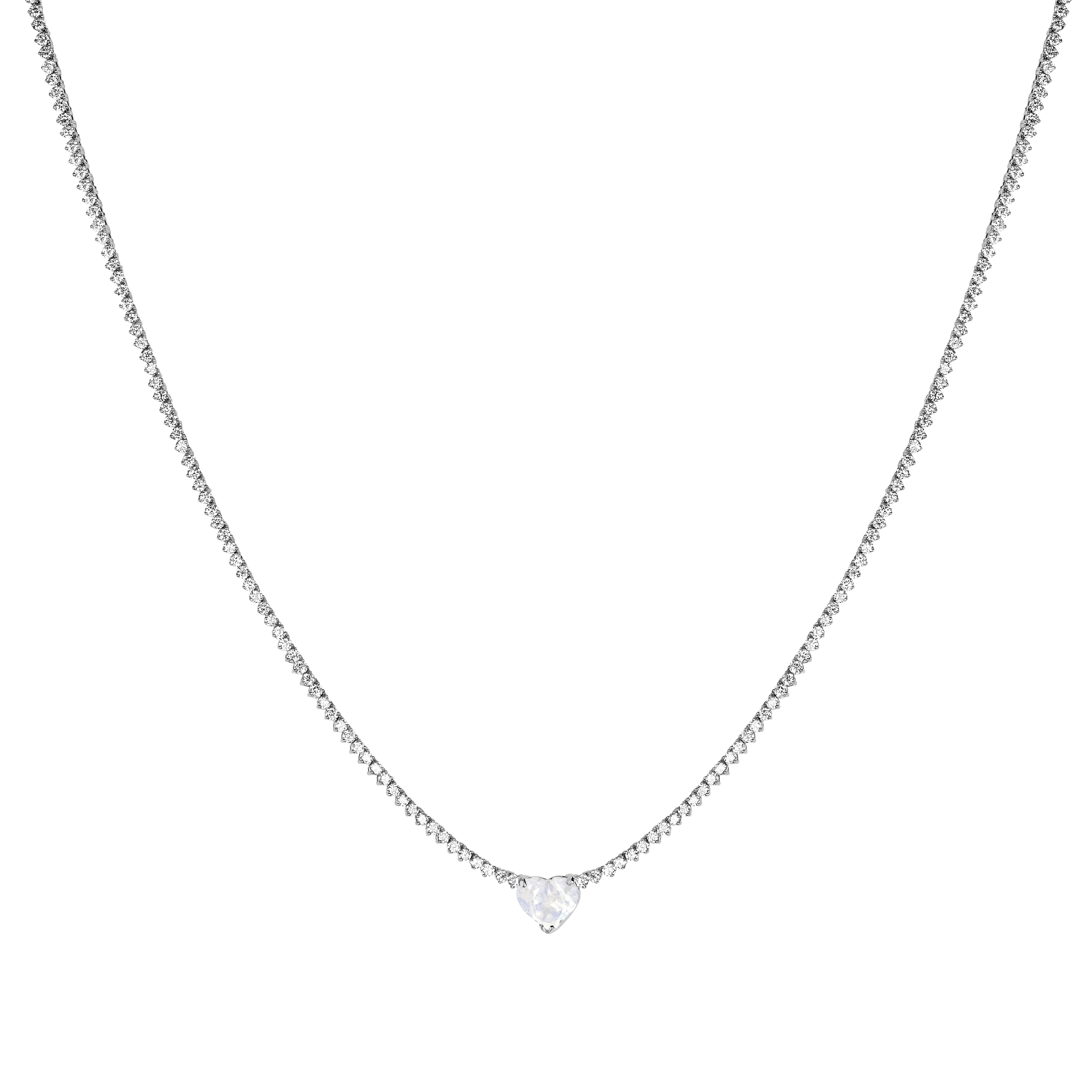 Diamond Luxe Choker with Moonstone Heart Center 15" White Gold by Logan Hollowell Jewelry