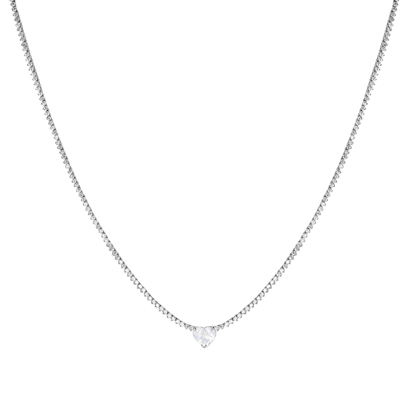 Diamond Luxe Choker with Moonstone Heart Center 15" White Gold by Logan Hollowell Jewelry
