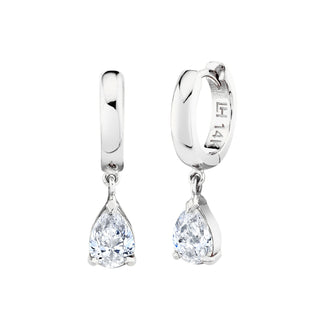 Pear Drop Diamond Huggies White Gold Pair Natural by Logan Hollowell Jewelry