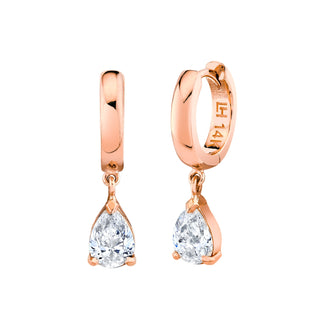 Pear Drop Diamond Huggies Rose Gold Pair Natural by Logan Hollowell Jewelry
