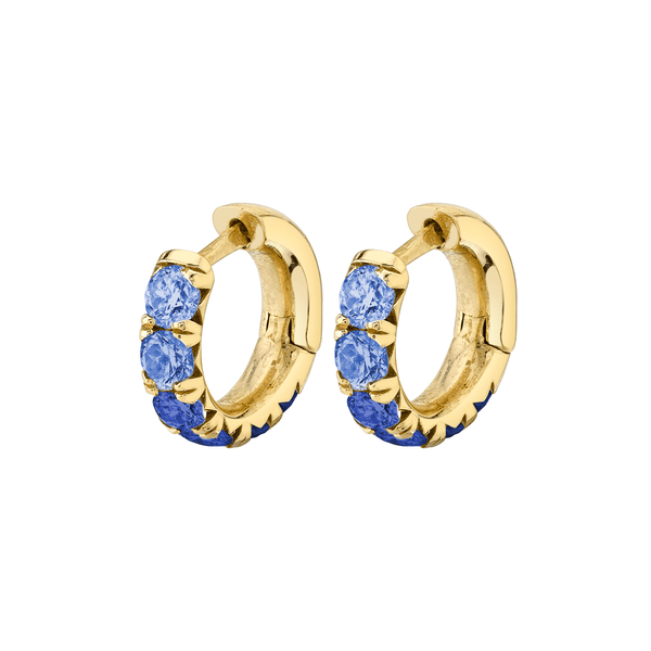Baby Ombré Blue Sapphire French Pavé Hoop Yellow Gold Single by Logan Hollowell Jewelry
