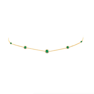 5 Emerald Orbit Bezel Choker | Ready to Ship Yellow Gold 14-15"  by Logan Hollowell Jewelry