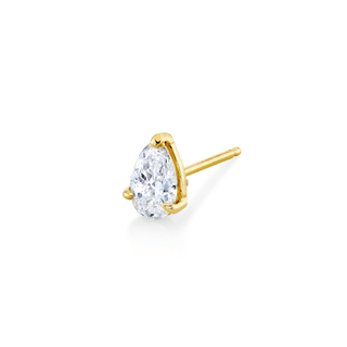 Water Drop Diamond Studs Yellow Gold Single  by Logan Hollowell Jewelry
