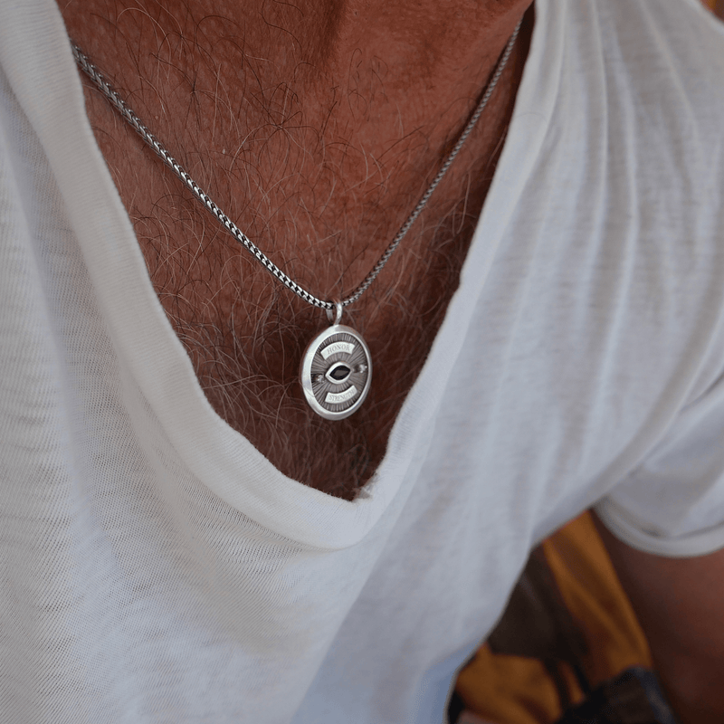 Men’s Sterling Silver Eye of Protection Coin Pendant | Ready to Ship by Logan Hollowell Jewelry