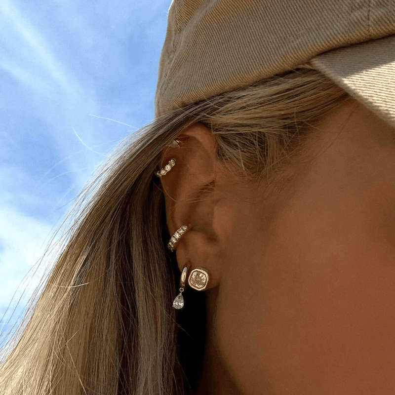 Pear Drop Diamond Huggies    by Logan Hollowell Jewelry