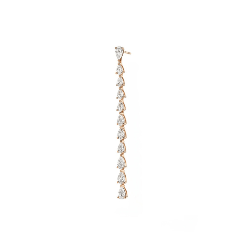 Water Drop Diamond Waterfall Earrings Rose Gold Single by Logan Hollowell Jewelry