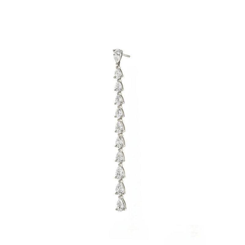 Water Drop Diamond Waterfall Earrings White Gold Single by Logan Hollowell Jewelry