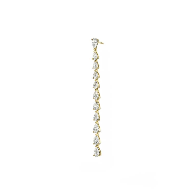 Water Drop Diamond Waterfall Earrings Yellow Gold Single by Logan Hollowell Jewelry