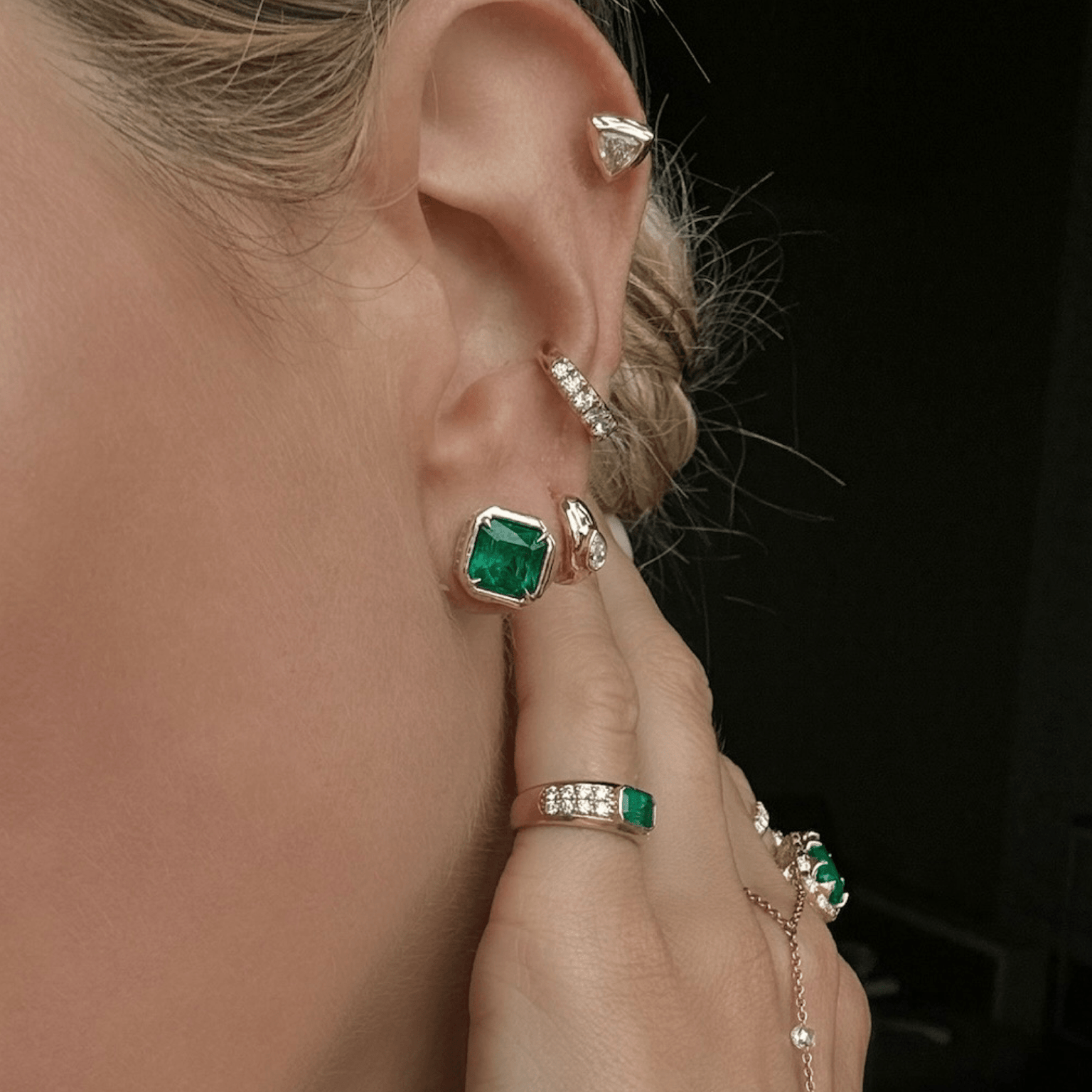 Emerald Radiant River Studs by Logan Hollowell Jewelry