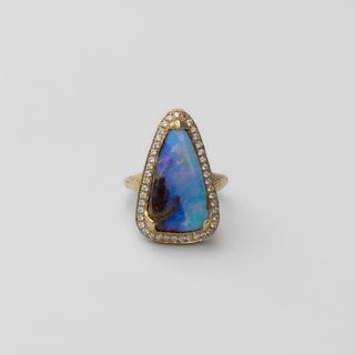 One of a Kind 18k Boulder Opal Ring with Pavé Diamond Halo | Ready to Ship Yellow Gold 7  by Logan Hollowell Jewelry
