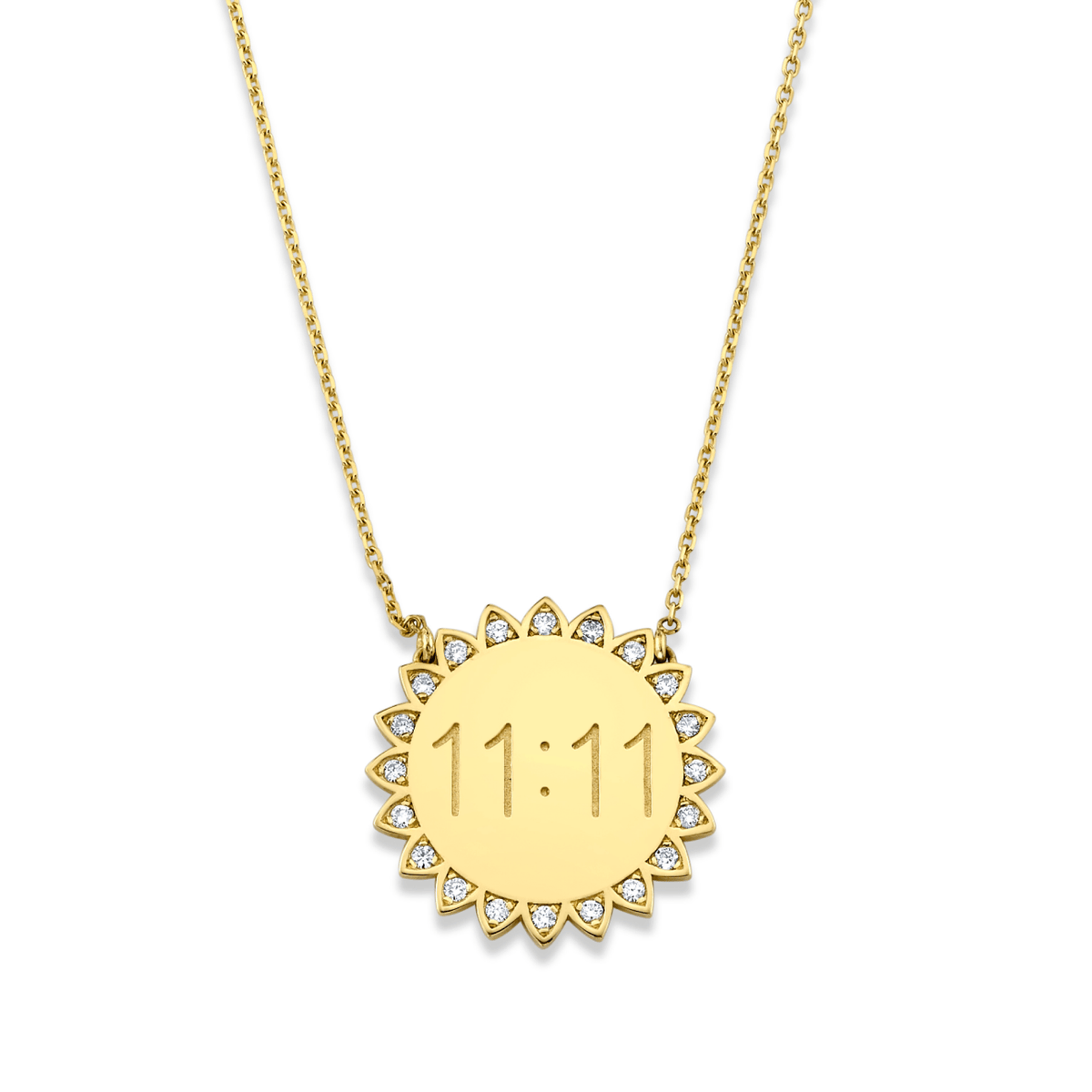 Classic 11:11 Sunshine Necklace with Diamonds (Already Engraved) Yellow Gold 16-18" by Logan Hollowell Jewelry